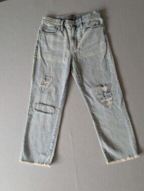 Point Sur High Rise Distressed Patches Light Wash Slim Boy Women's Jeans Sz 27P